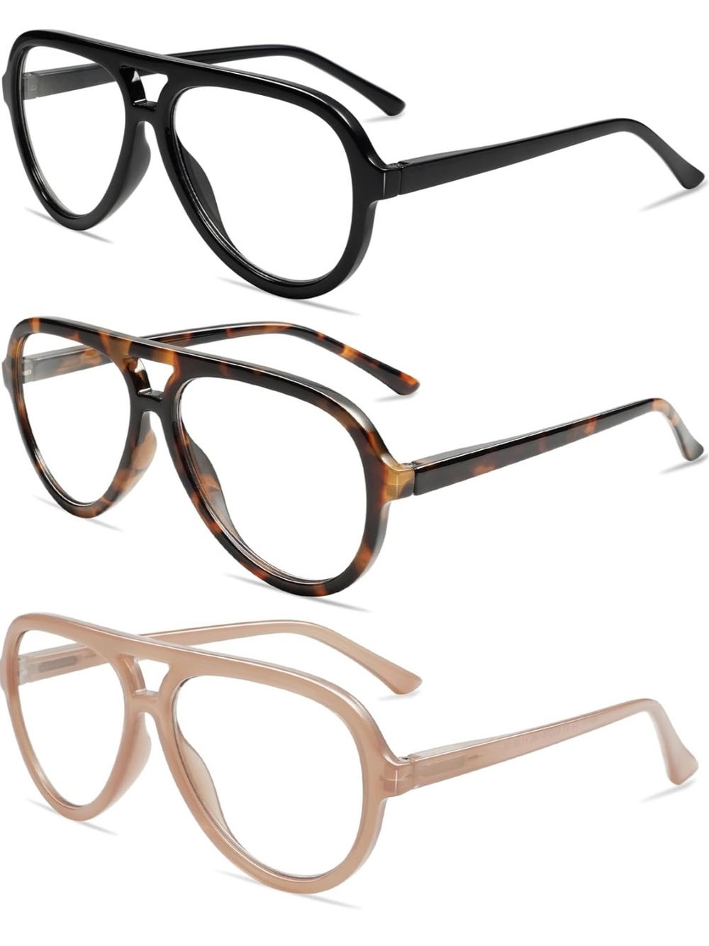 AMOMOMA 3 Pack Retro Oversized Aviator Reading Glasses (+2.00 Strength)